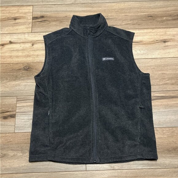 Men's Columbia Fleece Vest SZ LARGE Gray Full Zip Pockets Logo Outdoor - Picture 1 of 8